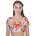 Flowers Plants Sample Design Rose Garden Flower Decoration Love Romance Bouquet Velvet Short Sleeve Crop Top 