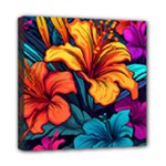 Hibiscus Flowers Colorful Vibrant Tropical Garden Bright Saturated Nature Mini Canvas 8  x 8  (Stretched)