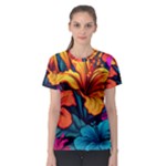 Hibiscus Flowers Colorful Vibrant Tropical Garden Bright Saturated Nature Women s Sport Mesh T-Shirt