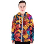 Hibiscus Flowers Colorful Vibrant Tropical Garden Bright Saturated Nature Women s Zipper Hoodie