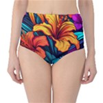 Hibiscus Flowers Colorful Vibrant Tropical Garden Bright Saturated Nature Classic High-Waist Bikini Bottoms