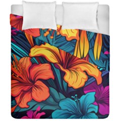 Hibiscus Flowers Colorful Vibrant Tropical Garden Bright Saturated Nature Duvet Cover Double Side (California King Size) from ArtsNow.com