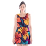 Hibiscus Flowers Colorful Vibrant Tropical Garden Bright Saturated Nature Scoop Neck Skater Dress
