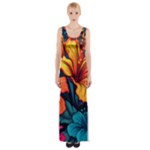 Hibiscus Flowers Colorful Vibrant Tropical Garden Bright Saturated Nature Thigh Split Maxi Dress