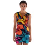 Hibiscus Flowers Colorful Vibrant Tropical Garden Bright Saturated Nature Wrap Front Bodycon Dress