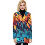 Hibiscus Flowers Colorful Vibrant Tropical Garden Bright Saturated Nature Button Up Hooded Coat 