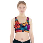 Hibiscus Flowers Colorful Vibrant Tropical Garden Bright Saturated Nature Sports Bra With Pocket