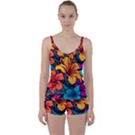Hibiscus Flowers Colorful Vibrant Tropical Garden Bright Saturated Nature Tie Front Two Piece Tankini