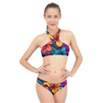 Hibiscus Flowers Colorful Vibrant Tropical Garden Bright Saturated Nature High Neck Bikini Set