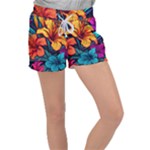 Hibiscus Flowers Colorful Vibrant Tropical Garden Bright Saturated Nature Women s Velour Lounge Shorts