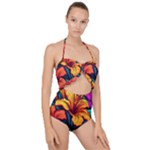 Hibiscus Flowers Colorful Vibrant Tropical Garden Bright Saturated Nature Scallop Top Cut Out Swimsuit