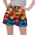 Hibiscus Flowers Colorful Vibrant Tropical Garden Bright Saturated Nature Women s Ripstop Shorts
