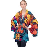 Hibiscus Flowers Colorful Vibrant Tropical Garden Bright Saturated Nature Long Sleeve Velvet Kimono 