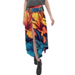 Hibiscus Flowers Colorful Vibrant Tropical Garden Bright Saturated Nature Velour Split Maxi Skirt