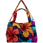 Hibiscus Flowers Colorful Vibrant Tropical Garden Bright Saturated Nature Double Compartment Shoulder Bag