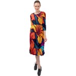 Hibiscus Flowers Colorful Vibrant Tropical Garden Bright Saturated Nature Ruffle End Midi Chiffon Dress
