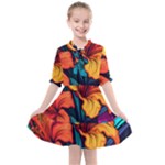 Hibiscus Flowers Colorful Vibrant Tropical Garden Bright Saturated Nature Kids  All Frills Chiffon Dress