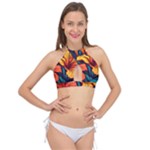 Hibiscus Flowers Colorful Vibrant Tropical Garden Bright Saturated Nature Cross Front Halter Bikini Top