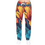 Hibiscus Flowers Colorful Vibrant Tropical Garden Bright Saturated Nature Women Velvet Drawstring Pants