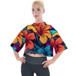 Hibiscus Flowers Colorful Vibrant Tropical Garden Bright Saturated Nature Mock Neck T-Shirt