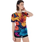 Hibiscus Flowers Colorful Vibrant Tropical Garden Bright Saturated Nature Perpetual Short Sleeve T-Shirt