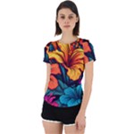 Hibiscus Flowers Colorful Vibrant Tropical Garden Bright Saturated Nature Back Cut Out Sport T-Shirt