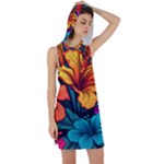 Hibiscus Flowers Colorful Vibrant Tropical Garden Bright Saturated Nature Racer Back Hoodie Dress