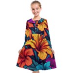 Hibiscus Flowers Colorful Vibrant Tropical Garden Bright Saturated Nature Kids  Midi Sailor Dress