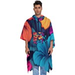 Hibiscus Flowers Colorful Vibrant Tropical Garden Bright Saturated Nature Men s Hooded Rain Ponchos