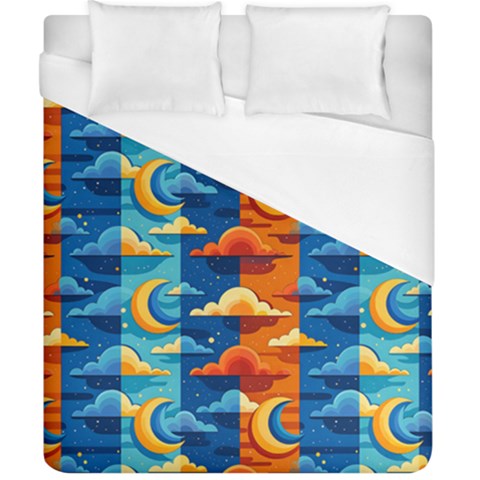 Clouds Stars Sky Moon Day And Night Background Wallpaper Duvet Cover (California King Size) from ArtsNow.com