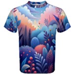 Nature Night Bushes Flowers Leaves Clouds Landscape Berries Story Fantasy Wallpaper Background Sampl Men s Cotton T-Shirt