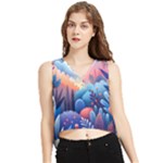 Nature Night Bushes Flowers Leaves Clouds Landscape Berries Story Fantasy Wallpaper Background Sampl V-Neck Cropped Tank Top