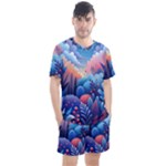 Nature Night Bushes Flowers Leaves Clouds Landscape Berries Story Fantasy Wallpaper Background Sampl Men s Mesh T-Shirt and Shorts Set