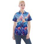 Nature Night Bushes Flowers Leaves Clouds Landscape Berries Story Fantasy Wallpaper Background Sampl Women s Short Sleeve Pocket Shirt