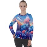 Nature Night Bushes Flowers Leaves Clouds Landscape Berries Story Fantasy Wallpaper Background Sampl Women s Long Sleeve Raglan T-Shirt