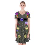 Bird Flower Plant Nature Short Sleeve V-neck Flare Dress