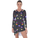 Bird Flower Plant Nature Asymmetric Cut-Out Shift Dress