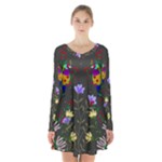 Bird Flower Plant Nature Long Sleeve Velvet V-neck Dress