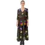 Bird Flower Plant Nature Button Up Boho Maxi Dress