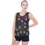 Bird Flower Plant Nature Bubble Hem Chiffon Tank Top