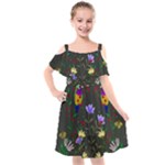 Bird Flower Plant Nature Kids  Cut Out Shoulders Chiffon Dress