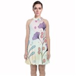 Flower Paint Flora Nature Plant Velvet Halter Neckline Dress 