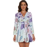 Flower Paint Flora Nature Plant Long Sleeve V-Neck Chiffon Dress 