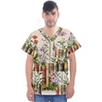 Books Flowers Book Flower Flora Floral Men s V-Neck Scrub Top