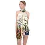 Books Flowers Book Flower Flora Floral Halter Asymmetric Satin Top