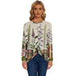 Books Flowers Book Flower Flora Floral Long Sleeve Crew Neck Pullover Top