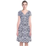 Monochrome Maze Design Print Short Sleeve Front Wrap Dress