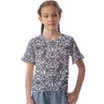 Monochrome Maze Design Print Kids  Cuff Sleeve Scrunch Bottom T-Shirt