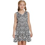 Monochrome Maze Design Print Kids  Sleeveless Tiered Mini Dress