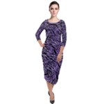 Enigmatic Plum Mosaic Quarter Sleeve Midi Velour Bodycon Dress